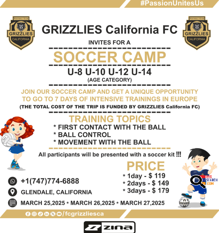 Grizzlies California FC SOCCER CAMP in Los Angeles, CA
